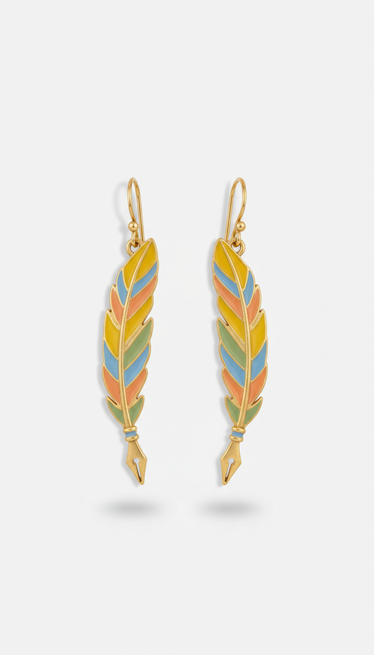 Quill Pen Enamel Drop Earrings
